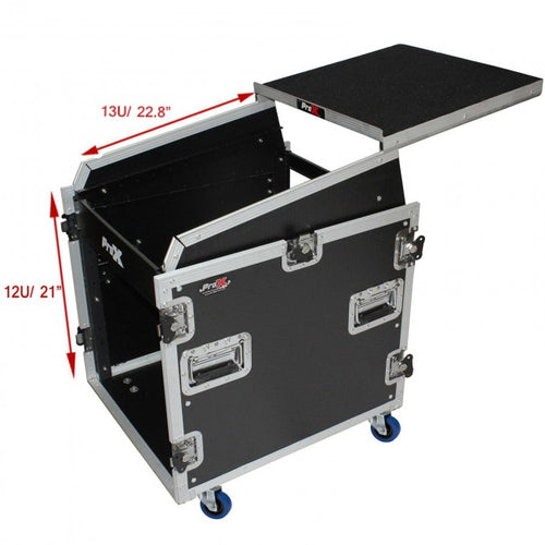 Pro X 12U Rack x 13U Top Mixer-DJ Combo Flight Case W-Laptop Shelf