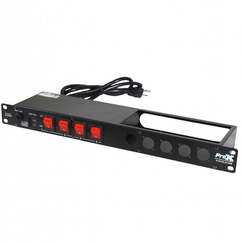 Pro X 15Amp Circuit 4CH Patch Bay W/ 2 USB and 5 Punched XLR Space
