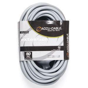Accu-Cable Gray 50' Power Extension Cord W/ Tri Tap (16 Guage)