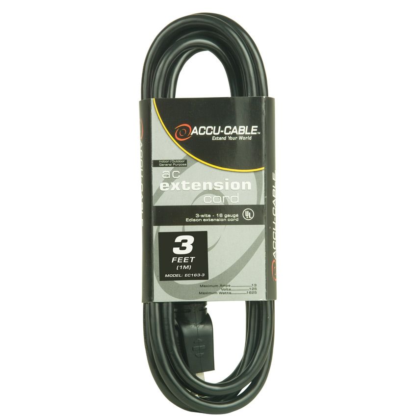 Accu-Cable 3' Power Extension Cord